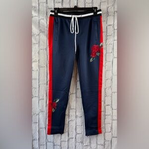 Screenshot Size:M Mens  Athletic Pens Elastic Waist Ankle Zip Embroidered Black